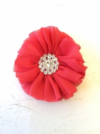 Luxe bloem met strass  diep neon coral 6.5cm.