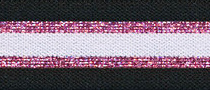 Elastisch band  gestreept zwart-wit met roze glitter 3 cm