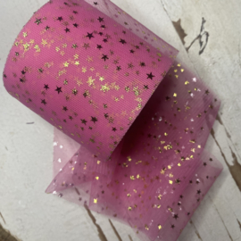 Tule lint met gouden sterren. 7.5cm.
