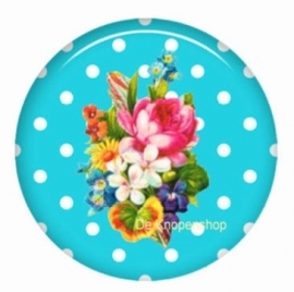 Flatback bloemen polka dot aqua (k130)