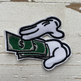 Strijkapplicatie hand geld strooien 6cm.