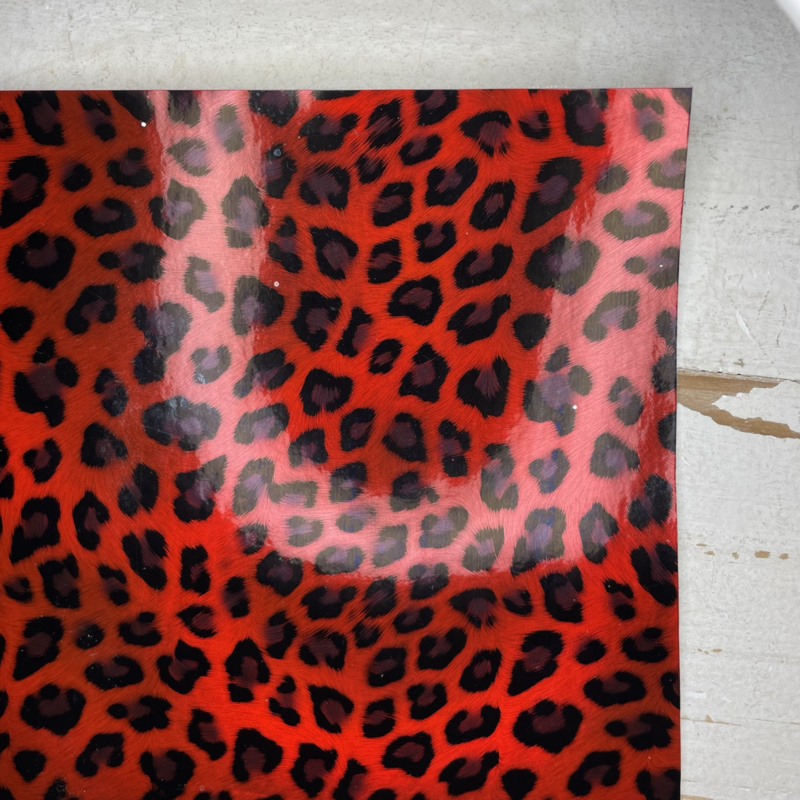 leer panter/tijger zwart rood glanzend 20x30 cm