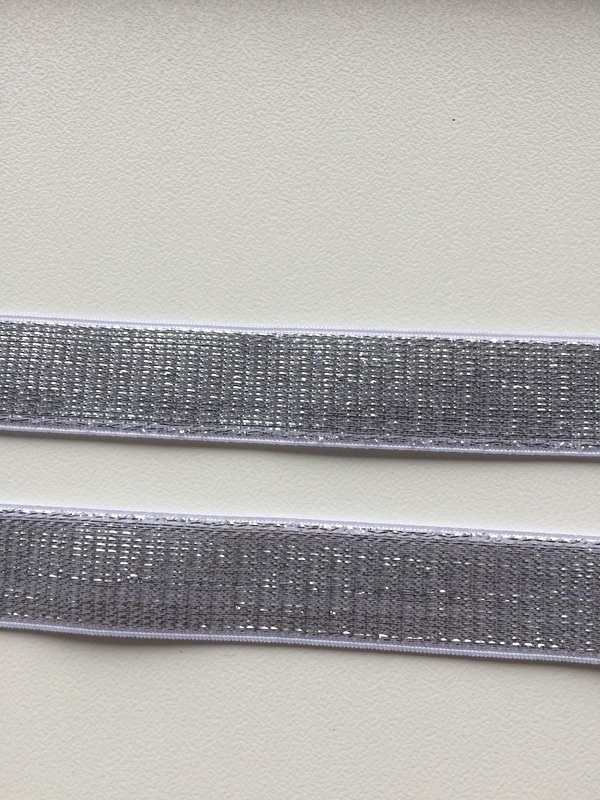 Elastisch band wit met zilver glitter 2cm