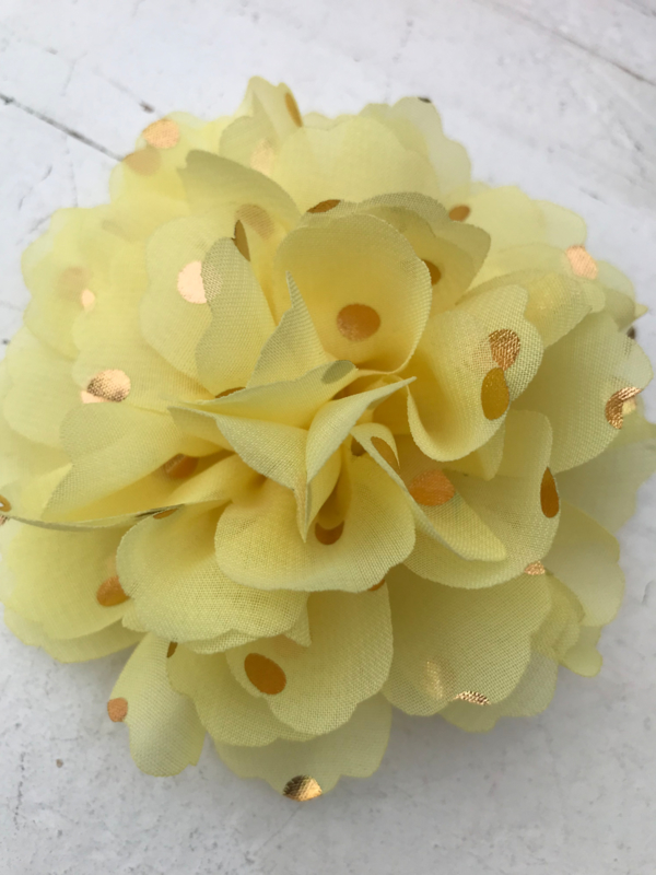 Bloemen chiffon 10 cm geel polkadot goud