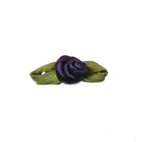 Roosje satijn donkerblauw/marine op blad 10 x 30 mm (B)