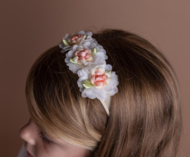 Haarband bloemen, Beige/wit