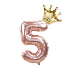 Folie Ballon Kroon + cijfer 5 - goud met rosé goud