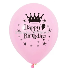 Ballon Happy Birthday roze (4 stuks)