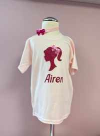 SHIRT ROZE BARBIE GIRL  of  EIGEN NAAM (2-delig)