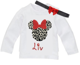 Minnie Mouse shirt luipaard rood + NAAM, (2-delig)