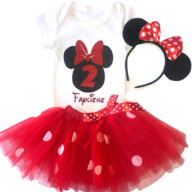 Minnie Mouse rood tutu verjaardagset 2 jaar (3-delig) + NAAM *