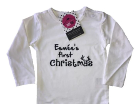 My first Christmas shirt glitter + naam + gratis haarknip strik