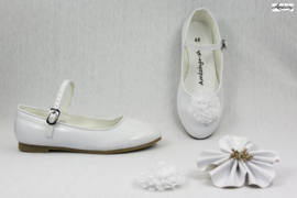 Prinses ballerina schoenen WIT GLOSSY + 2 gratis bloemclips en 1 haarbloem