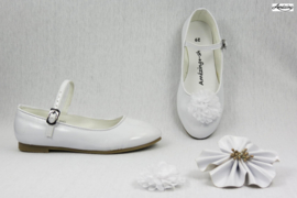 Prinses ballerina schoenen WIT GLOSSY + 2 gratis bloemclips en 1 haarbloem *