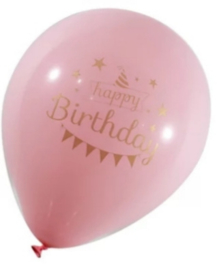 Ballonnen, Happy Birthday, roze, 10 stuks