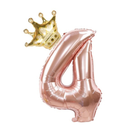 Folie Ballon Kroon + cijfer 4 - goud met rosé goud