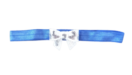 Haarband strik klein, blauw/zilver