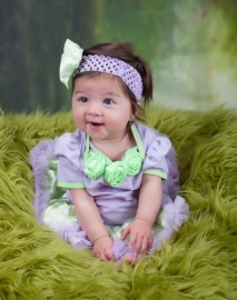 Babyjurk lavendel/groen + haarband maat 62/68