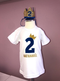 VERJAARDAGSHIRT KOBALTBLAUW/GOUD | GETAL