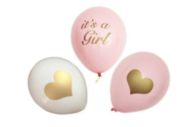 BALLONNEN, IT'S A GIRL EN HART, 3 stuks