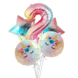 Folie Ballon Unicorn 2 jaar (5 stuks)