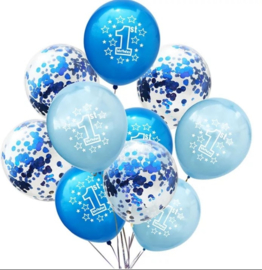 Ballonnen 2 x blauw en doorzichtig- 10 stuks