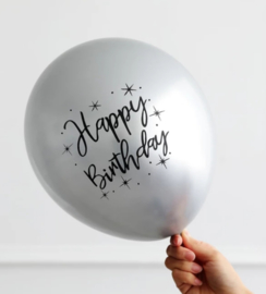 Ballon Happy Birthday Zilver, 5 stuks