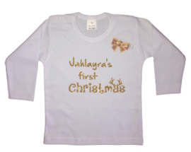 My first Christmas shirt glitter + naam + gratis haarknip strik