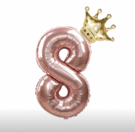 Folie Ballon Kroon + cijfer 8 - goud met rosé goud