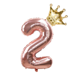 Folie Ballon Kroon + cijfer 2 - goud met rosé goud