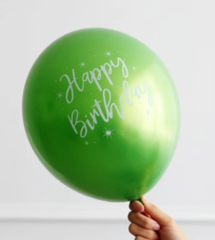 Ballon Happy Birthday groen, 5 stuks