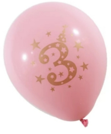 Ballonnen, 3 jaar, roze, 6 stuks
