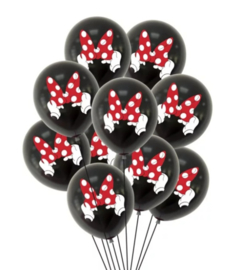 Minnie Mouse Ballon, Zwart met strik, 5 stuks