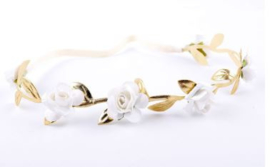 Haarband mini roosjes wit/goud