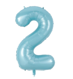 Folie Ballon cijfer 2 - lichtblauw- 100 cm