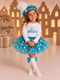 GLITTER PIET SHIRT | + TUTU BLAUW (mt 92, 98 en 104)