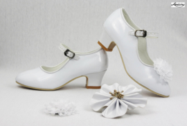 Prinses schoenen WIT GLOSSY + 2 gratis bloemclips en 1 haarbloem (mt 30 voorraad)