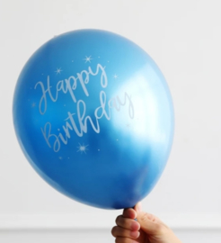 Ballon Happy Birthday Blauw, 5 stuks