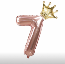 Folie Ballon Kroon + cijfer 7 - goud met rosé goud