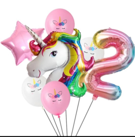 Folie ballonnen Unicorn 2 jaar (7-delig)