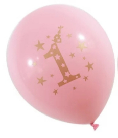 Ballonnen, 1 jaar, roze, 5 stuks