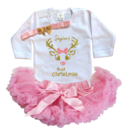 KERST SET PETTISKIRT, ROZE + NAAM + haarband | JOAN