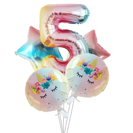 Folie Ballon Unicorn 5 jaar (5 stuks)