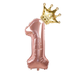 Folie Ballon Kroon + cijfer 1 - goud met rosé goud