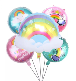 BALLONNENSET WOLK/REGENBOOG, 5 stuks