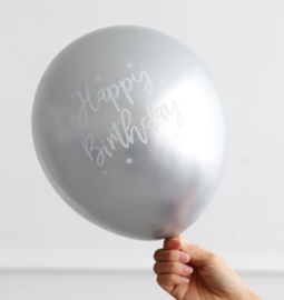 BALLON HAPPY BIRTHDAY, 5 stuks | ZILVER/WIT