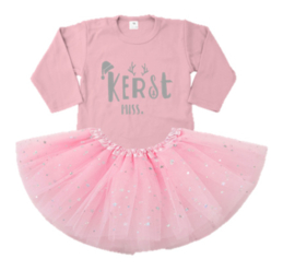 KERST MISS TUTU MET STERREN, ROZE + haarband