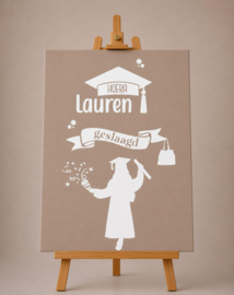 RAAMSTICKER (35 x 80 cm) | HOERA GESLAAGD! voor een meisje
