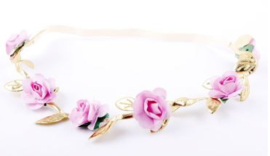 Haarband mini roosjes roze/goud