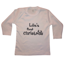 My first Christmas shirt glitter + naam + gratis haarknip strik